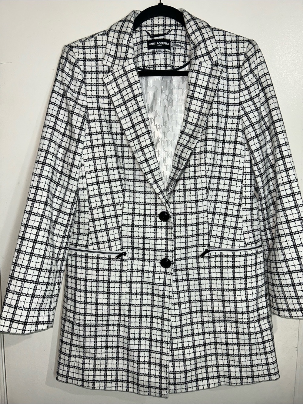 Karl Lagerfeld Black and White Plaid Blazer